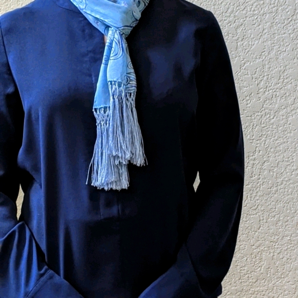 Baby Blue Paisley Neck Scarf with Fringe - Picture 6 of 7